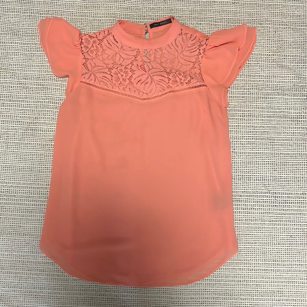 Coral lace flutter short sleeve blouse